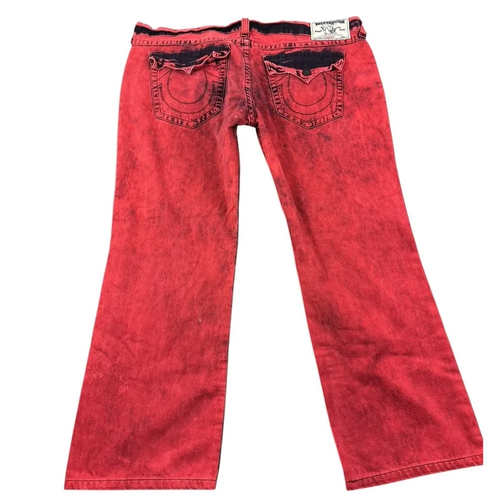 True Relgion Red Black Dyed Straight Flap Mens Jeans Size 44x30
